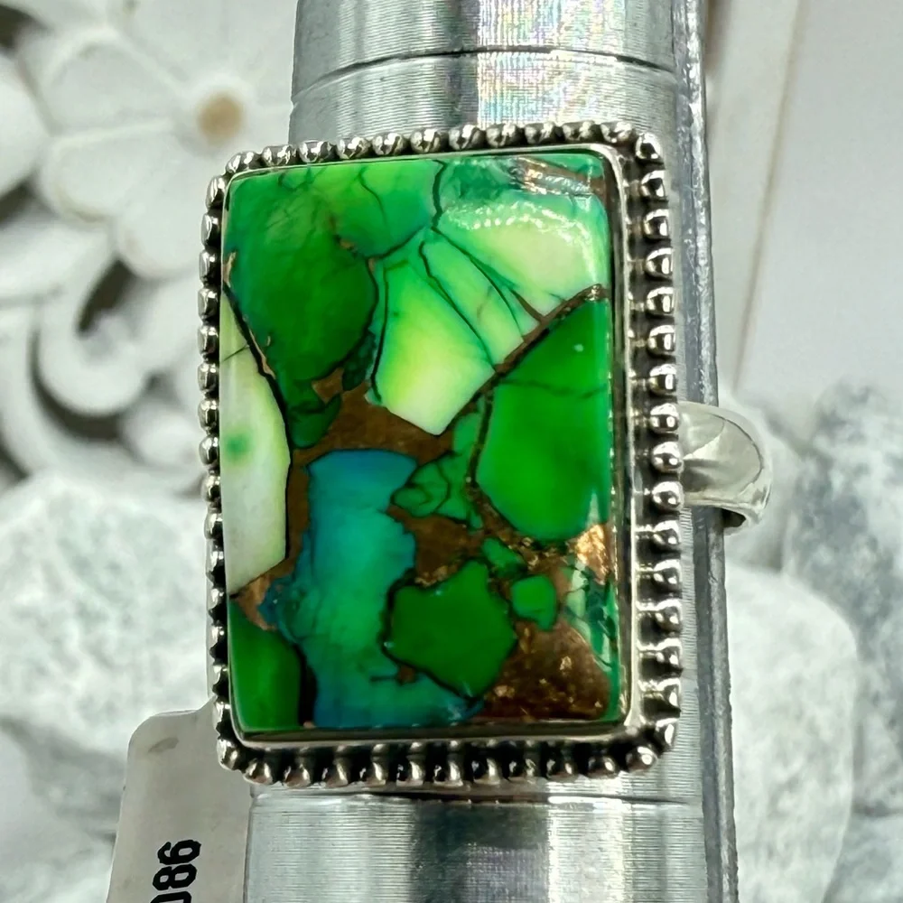 NWT Sterling Silver Peacock Dahlia Turquoise Statement Ring Size 9